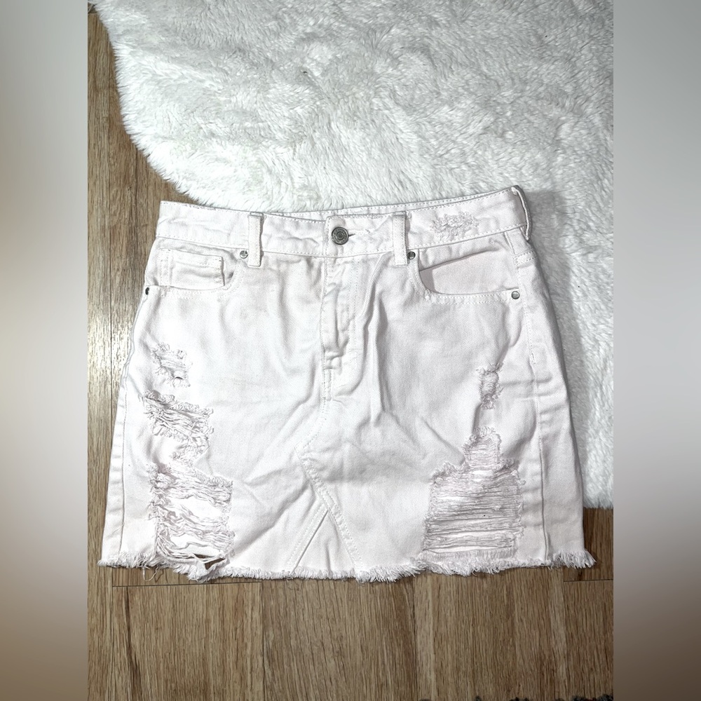 White Ripped Jean Skirt
